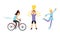 Young Energetic People Characters Doing Sport Activity Vector Illustration Set