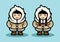 Young Eskimo Cute Couple Character Illustration in Cartoon Style. Arctic people living in north pole flat design