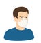 Young european white man wearing mask against the corona virus covid 19 white guy in respirator, three-quarter portrait