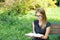 Young fair-haired woman reading