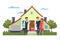 Young family choosing house vector illustration