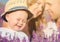 Young family in a lavender field