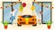 Young family lovely couple buy new car, character male female pair won luxury vehicle, flat vector illustration. Sport