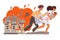 Young Family Refugee Leaving Homeland Fleeing from War Conflict Seeking Asylum Vector Illustration