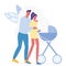 Young Family on Stroll Flat Vector Illustration