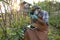 The young farmer takes pictures of vegetables to upload and sell online or on the website