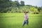 Young farmers grow rice in the rainy season in the rice field