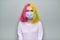 Young fashion trendy hipster woman in medical protective mask