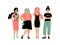 Young fashion women, stylish girls on white background. Plump and slim women, Four women girlfriends, hipster style