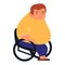 Young fat man sitting in disabled carriage.Patient sitting in wheelchair. Vector illustration on white background in cartoon style