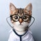 young feline dressed as a doctor with a stethoscope around the neck and glasses. ai generative