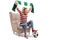 Young femal soccer fan cheering with a scarf and sitting in an a