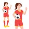 Young female associaton football player in sportswear standing and holding soccer ball. Friendly teenage girl