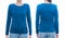 Young female with blank blue shirt, front and back. with clipping path