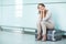 Young, female frustrated passenger at the airport