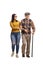 Young female helping a senior man walking with a cane
