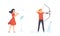 Young Female Playing Flute and Male Shooting with Bow Vector Set