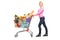 Young female pushing a shopping cart