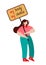 Young feminist woman holding a placard vector illustration. Abortion rights activist, banner my body is my choice