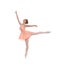 A young and fit female ballet dancer in an orange dress