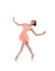 A young and fit female ballet dancer in an orange dress