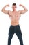 Young fit male posing shirtless on white background