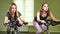 Young fit women cycling on stationary bike in gym