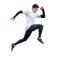 Young fitness man in sportwear running isolated on white background with clipping path. exercise runner , jumping guy , workout ,