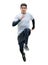 Young fitness man in sportwear running isolated on white background with clipping path. exercise runner , jumping guy , workout ,