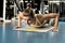 Young fitness woman execute exercise press-up