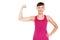 Young fitness woman showing musculs arms. Isolated over white ba