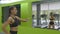 Young fitness woman training in front of the mirror at the gym. Female athlete stretching her body and hands before