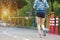 Young fitness woman walking in park outdoor, athlete female runner running, asian athlete jogging and exercise in morning. Sport,