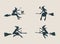 Young flying witch icons set. Witches silhouettes