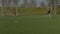 Young footballer shooting on goal during training