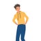 Young Freckled Man Character in Yellow Hoody Posing for Selfie Smiling for the Camera Vector Illustration