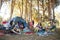 Young friends enjoying together at campsite