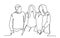 Young friends sitting and talking together - one line drawing. Youth company of happy friends sitting together - one