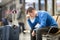 Young frustrated man at airport