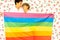 Young Gay lover Asian men were happy together over rose background .  LGBT gay couple love concept