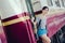 Young girl asian tourist take the train