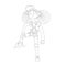 Young girl in baseball cap and overalls, line vector cartoon hand draw illustration. Teenage young girl, pensil drawing