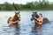 Young girl bathe horse