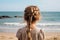 Young girl with braided hair. Braid model back photo.