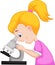 Young girl cartoon using microscope
