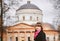 Young girl at Cathedral of Vvedensky Monastery Optina Pustyn Kozelsk