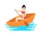 Young girl characters on boat and holding oar