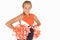 Young girl cheerleader standing with pompoms