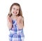 Young girl clapping hands on white