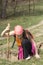 Young girl climbing a hill